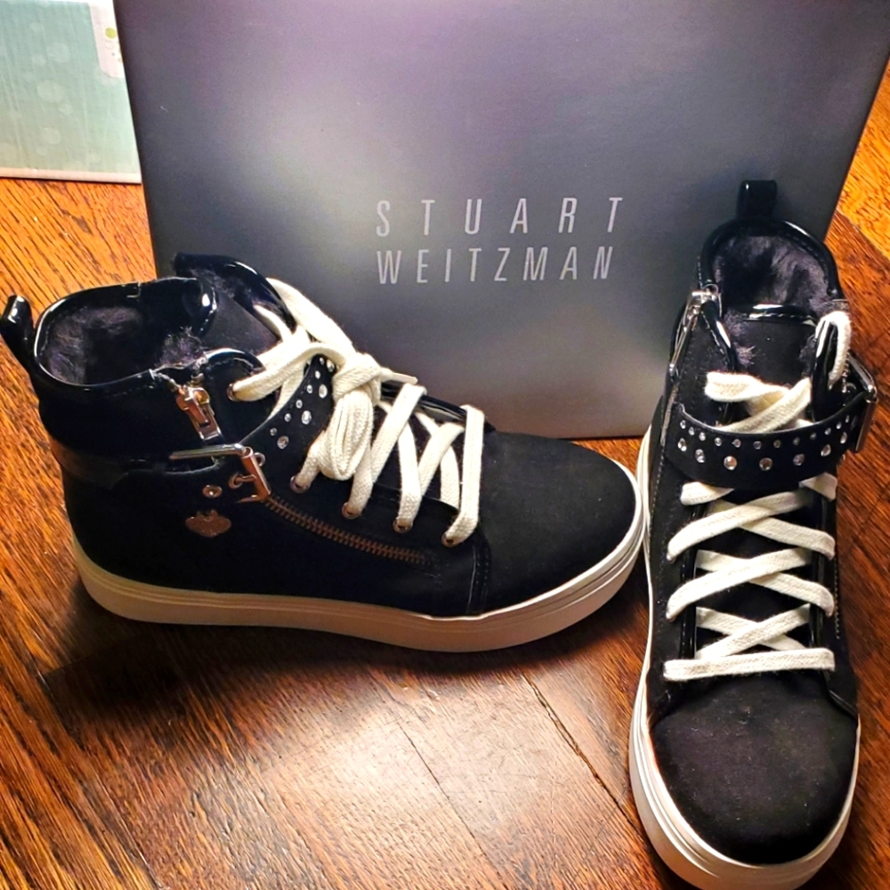 Stuart Weitzman Double Sofia Youth Black Sneakers Size 2 NWB